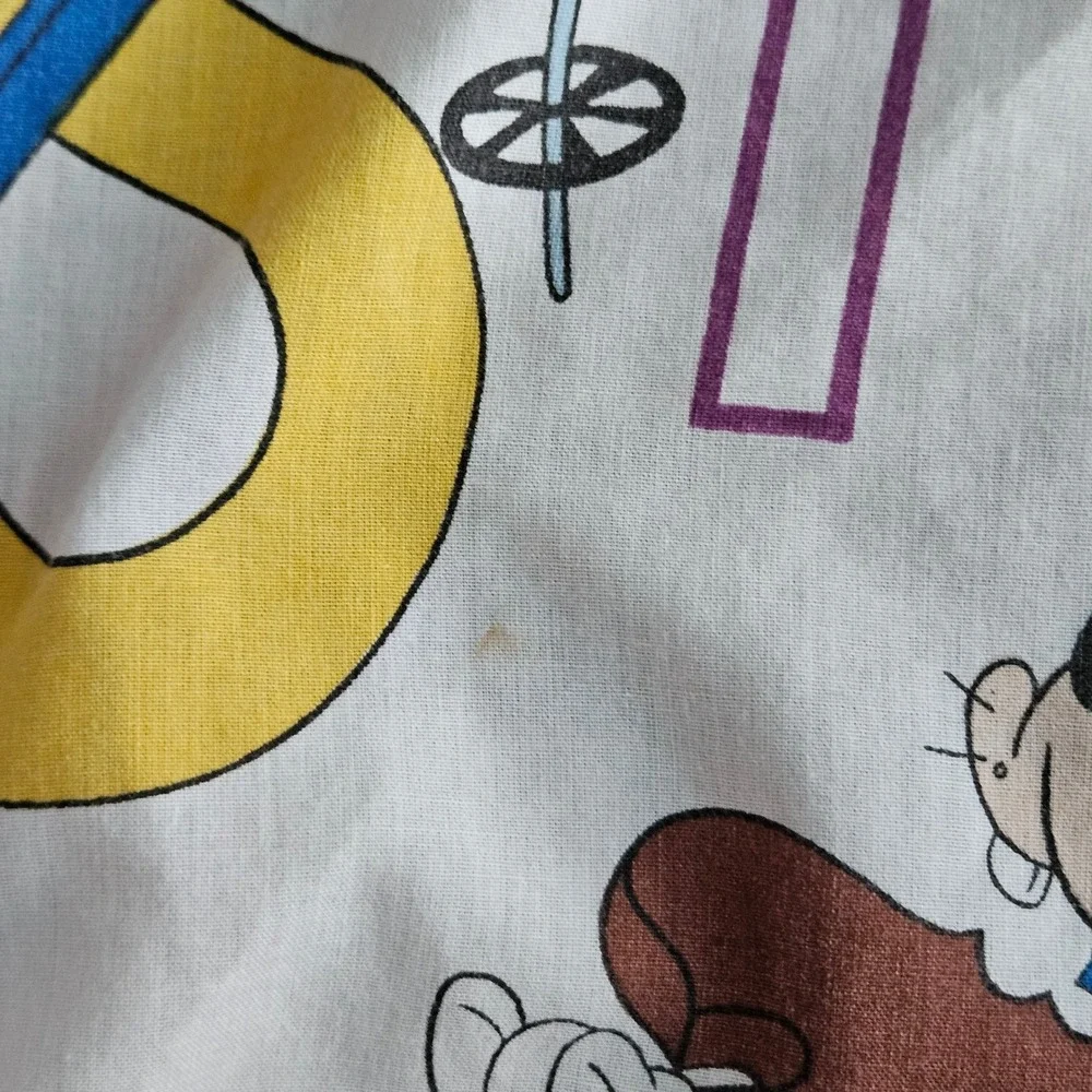 Vintage Disney Mickey Mouse Alphabet ABC Kids Flat Sheet White Multi Color 90s